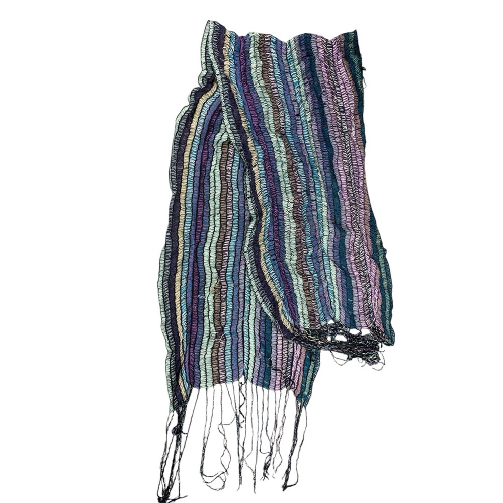 Women’s Fashion Scarf Netted Stretch Lose Knit Multicolor Purple Blue Tassels